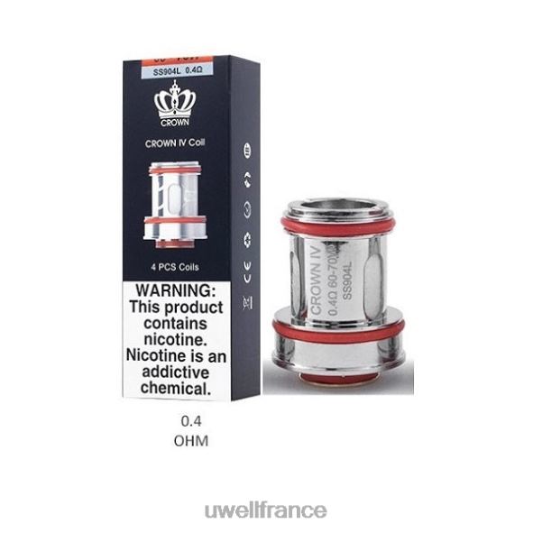 UWELL CROWN 4 bobines de remplacement (paquet de 4) | UWELL Paris double bobine 0,2 ohm 84P4N182