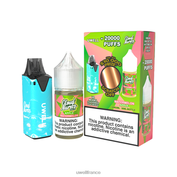 UWELL V6 appareil jetable + jus daddy's vapor 30ml - pack collab | UWELL Disposable Vape clr : bleu/flv : pomme pastèque 50 mg 84P4N205