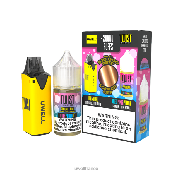 UWELL V6 appareil jetable + jus daddy's vapor 30ml - pack collab | UWELL Flavors clr : jaune/flv : punch rose glacé 50 mg 84P4N218