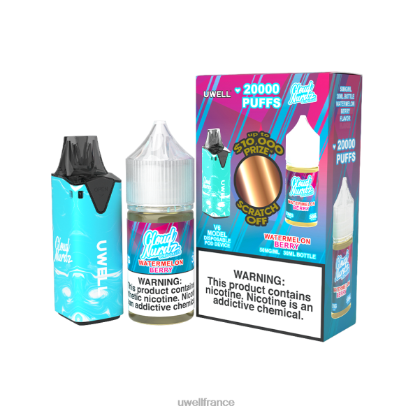 UWELL V6 appareil jetable + jus daddy's vapor 30ml - pack collab | UWELL Marseille clr : bleu/flv : baie de pastèque glacée 50 mg 84P4N206