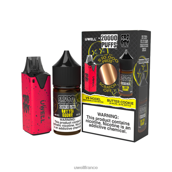 UWELL V6 appareil jetable + jus daddy's vapor 30ml - pack collab | UWELL Paris clr : rouge/flv : biscuit au beurre 48 mg 84P4N212