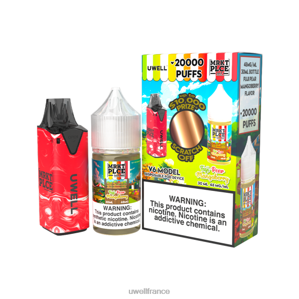 UWELL V6 appareil jetable + jus daddy's vapor 30ml - pack collab | UWELL Vape Flavors clr : rouge/flv : poire fuji mangue 48 mg 84P4N209