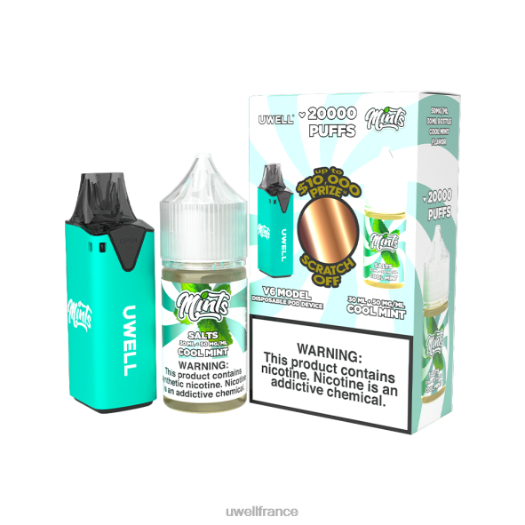 UWELL V6 appareil jetable + jus daddy's vapor 30ml - pack collab | UWELL Vape Jetable clr : cyan/flv : menthe fraîche 50 mg 84P4N210