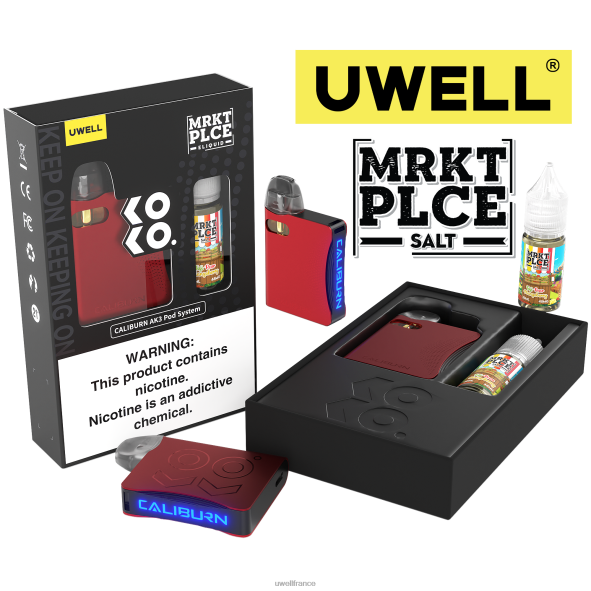 UWELL CALIBURN AK3 kit + pods a3s 0.8ohm (x2) + vapeur de papa 10ml sels 50mg | UWELL Disposable Vape crl : rouge/flv : poire fuji mangue 84P4N245