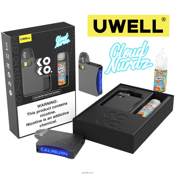 UWELL CALIBURN AK3 kit + pods a3s 0.8ohm (x2) + vapeur de papa 10ml sels 50mg | UWELL Sale crl : gris/flv : bleu framboise pêche 84P4N247