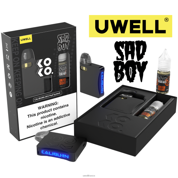 UWELL CALIBURN AK3 kit + pods a3s 0.8ohm (x2) + vapeur de papa 10ml sels 50mg | UWELL Vape Flavors crl : noir/flv : biscuit à la citrouille 50 mg 84P4N239